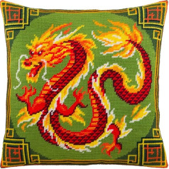Brvsk Chinese Dragon Embroidery Kit with Printed Tapestry (40×40cm) Embroidery Pillow Set for Creative Interior Decoration Needlework Kit for Adult Beginners