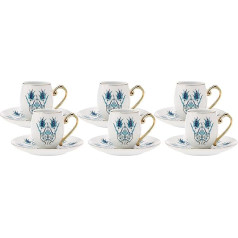 KARACA Iznik Coffee Service Set for 6 People, 12-Piece Coffee Cup Set with Saucers, Turkish Coffee and Espresso Cups, Mocha Cups Set Made of Porcelain, Traditional Porcelain, Coffee Service Espresso Set