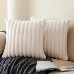 mosayt Cushion Cover 50 x 50 cm Fur Plush Pack of 2 Cream Ultra Soft Fluffy Boho Decorative Christmas Sofa Cushion Cover Decorative Cushion Couch Cushion Sofa Cushion Living Room Autumn Winter Home