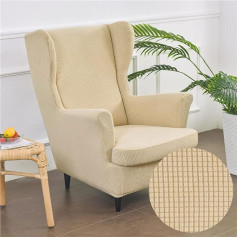 Highdi 2-Piece Wing Chair Cover, Armchair Throws, Wing Chair, Plain Jacquard Thick Protective Covers, Beach Mon, Tiger Chair Cover with Armrest, High Backrest (Beige)