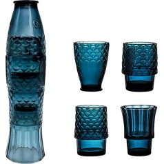 Lipitaley Koi Drinking Glasses Fish Design Stackable Drinking Glasses, Colored Beverage Glass, Nautical Glasses for Drinks, Fish Shaped Glasses for Home Decor, 4 Pack Lake Blue
