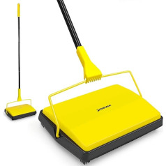 Dolanx Carpet Sweeper, Manual Press with Horsehair Brush, Electrostatic Floor Roller, Sweeping Broom Non-Electric for Pet Hair, Carpet (Yellow)