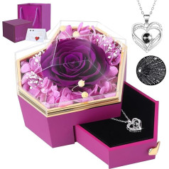 Preserved Purple Real Rose with I Love You Necklace in 100 Languages Eternal Flowers Rose Gifts for Your Women Mum Wife Girlfriend on Christmas Valentine's Day Mother's Day Anniversary Birthday
