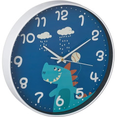 Relaxdays Dinosaur Wall Clock, Diameter 29.5 cm, Dino Clock for Children, Children's Room Clock Boys & Girls, Children's Wall Clock, Blue