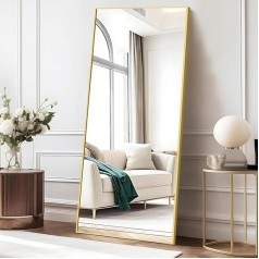 COFENY Full Body Mirror, 161 × 52 cm Standing Mirror with Gold Frame Frame, Large Wall Mirror for Standing, Leaning or Hanging, Floor Mirror for Bedroom, Living Room