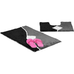 Relaxdays Bath Accessory 2 Piece Set with Graph Design, For Heated Floors, Washable, Bath Mat and Pedestal Toilet Mat with Cut-Out, 80 x 50 cm, Grey