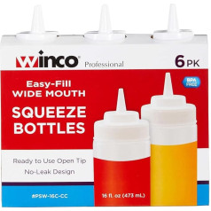 Winco Professional Easy to Fill Wide Mouth Bottles 16oz 6 Piece Clear Plastic Construction