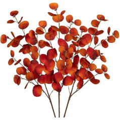 Set of 3 Artificial Eucalyptus Autumn Branches 81 cm Artificial Calyptus Long Decorative Branches Artificial Plant Like Real for Flower Arrangements Home Autumn Decoration Orange Leaves