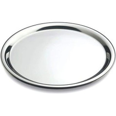 MGE - Round Serving Tray - Round Serving Tray - Stainless Steel - Stainless Steel Plate, Kitchen Tray, Silver Tray Round, Serving Plate, Large, Stainless Steel Tray - Diameter 40 cm