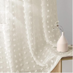 Joywell Doris Living Room Curtains for Children's Room Bedroom Pompoms in Linen Look Linen Texture Ready Made Curtain for Large Windows Natural 245 x 140 cm Set of 2