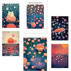 Nacnic Set of 6 Yayoi Kusama Sunset Water Blue Orange Red Purple Colours Janapise Posters with Design Illustrations to Decorate the Walls of Your Home. Rooms A3 and A4 Frameless