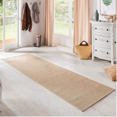 BT Carpet Nature Runner Indoor and Outdoor - Loop Kitchen Runner Non-Slip Flat Weave Short Pile Wool Look Fineloop Kitchen Rug for Hallway, Kitchen, Garden, Patio, Bathroom - Natural Beige, 80 x 500