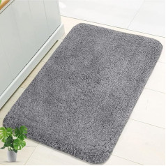 RUN HELIX Bath Mat 40 x 60 cm, 2 cm Fluffy Long Hair Non-Slip Super Absorbent Machine Microfibre Washable Bath Mat for Bathroom Bath Floor Grey