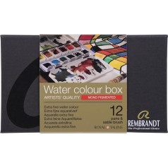Rembrandt Professional Watercolour Paint Set in Luxury Metal Tin | 12 Mono-Pigmented Colours + Brush