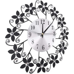 Wakects Wall Clock Round Metal Hanging Clock Flower Shape Mute Decorative Wall Clock Aluminum Dial with Seamless Nail for Kitchen Dining Room 14.5 Inch Black
