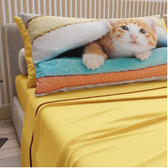 PETTI Artigiani Italiani - Animals with Cats Cotton Bedding Set with Pillowcases with Digital Print, Flat Sheet for Single Bed, Yellow Single, 100% Made in Italy