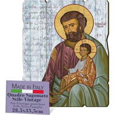 Fratelli Bonella | Vintage Style Wooden Picture of Saint Joseph, Protector of the Holy Family, Dimensions: 28.5 x 35.5 cm, Made in Italy