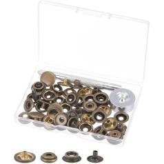 sourcing map 12 Sets Druckknöpfe Schnappverschluss, 15 mm, Metall, Kupfer, mit 2 Werkzeugen und Aufbewahrungsbox für Kleidung, Leder, Nähen, 12 Sets