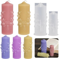 Bekecidi Pack of 2 Pillar Candle Molds for Candle Making, Flower Silicone Candle Moulds, Cylinder Candle Moulds, Epoxy Resin Mould for Making 3D Candles, Soap, Aromatherapy, DIY Crafts