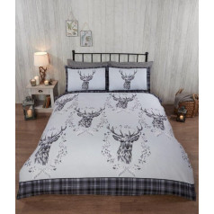 Rapport Home 100% Brushed Cotton Flannelette Angus Deer Winter Duvet Cover Set Single Grey