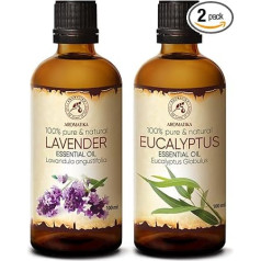 Essential Oils Set 2 x 100 ml - Lavender Oil and Eucalyptus Oil - Aromatherapy Essential Oils for Diffusers and Oil Burners - Eucalyptus Oil for Scented Candles and Soaps - Lavender Oil for Skin and