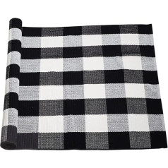 sourcing map Rug Living Room Bedroom Children's Room Plaid Cotton for Indoor and Outdoor Use Woven Washable Buffalo Rug with Checked Mats Black and White 90 x 150 cm