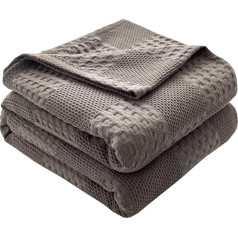 Hayisugal Bedspread, 100% Cotton, Cuddly Blanket, Lightweight Blanket in Waffle Look, Soft Throw Blanket, Bed, Sofa Throw, Living Room, Bedroom, Summer Blanket, Cotton Blanket, Dark Grey, 200 x 230 cm