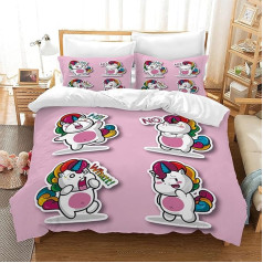 HZVRTN Children's Unicorn Bed Linen Set for Girls, Soft Microfibre Duvet Cover with Zip Pillowcase, 3D Unicorn Cartoon Bedding Set (200 x 200 cm, Unicorn C)