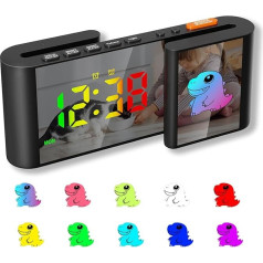 kaacly LED Digital Alarm Clock 'S' Mirror Screen Colourful Cartoon RGB Atmosphere Light, Alarm Clock Digital USB Charging Port, Adjustable Brightness and Volume, Dual Alarm, 12/24H Children's Alarm