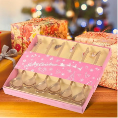 6 Pieces Stainless Steel Christmas Spoons Christmas Coffee Spoon Christmas Stainless Steel Dessert Teaspoon Santa Elk Christmas Tree Snowman Teaspoon Gift Box Packaging Pink