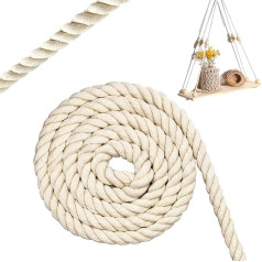 LURNODY 18 mm x 6 m / 0.7 x 236 Inch Rope Thick Cord Macrame Cord Braided Rope for DIY Crafts, Hammocks, Plant Hangers, Home Decoration, Handmade Projects (Beige)