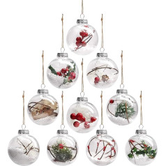 Christmas Baubles - Transparent with Decoration Filled Plastic Christmas Baubles for Holiday Decoration, Home Decoration, Weddings, Christmas Tree Baubles for Hanging with Jute String (10)