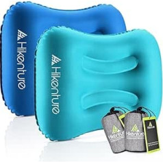 HIKENTURE Camping Pillow, Inflatable Travel Pillow, Lightweight and Ergonomic, Neck Pillow for Camping, Travel, Outdoor, Inflatable Travel Neck Pillow, Blue, Green, Orange, Dark blue and turquoise