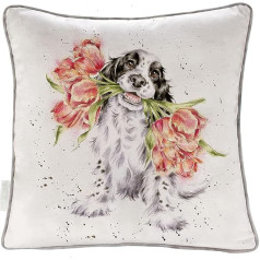 Wrendale Designs Blooming With Love Dog Cotton Cushion 40cm x 40cm