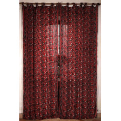 GURU SHOP Silky Boho Curtains, 1 Pair Bohemia Curtain Made of Saree Fabric, Unique 250 cm - Red, Synthetic, Decorative Curtains