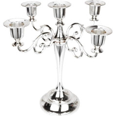 5-Arm Vintage Candle Holder Metal Decorative Candle Holder Table Wedding Candle Stand for Dinner by Candle Light Candle Holder Christmas Decoration (Silver)