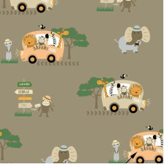 Safari Animals Bus 100% Cotton Fabric Children Sold by the Metre Craft Sewing Fabric (200 x 160 cm)