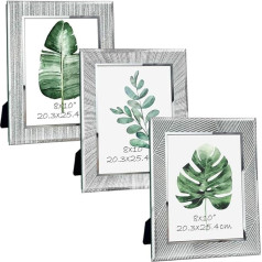 Set of 3 Glass Picture Frames 10 x 15 / 13 x 18 / 15 x 20 / 20 x 25 / 22 x 28 with Silver Glitter Edge for Table Tops