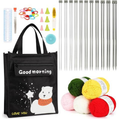 Aeelike 56 Piece Metal Knitting Needles Set with Knitting Yarn, 35 cm Extra Length Stainless Steel Single-Pointed Knitting Needle Set with Knitting Accessories, Cute Bear Bag, 2.0-8.0 mm Knitting Set