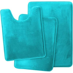 Lifup Bath Mat Set of 3, Soft Non-Slip Microfibre Water Absorbent Bathroom Mat Shower Mat, 2 Bathroom Rugs, 1 Toilet Mat, Lake Blue