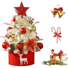 Artificial Mini Christmas Tree, Small Christmas Trees, Snow-Flocked Pine Christmas Tree, 45 cm, Table Decoration, Small Christmas Tree with Hanging Ornaments, Lights for