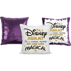 Print Maniacs Disney Mummy Sequin Cushion Christmas Birthday Magic Reveal Swipe Mother's Day Pillow Gift (Mummy) (Purple with Filling)