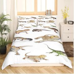 Reptile Bedding Set for Kids Girls Boys Teens Kids Leopard Gecko Duvet Cover Primitive Wildlife Lizard Beige White 3 Pieces Duvet Cover Double Duvet Cover and Cable Tie