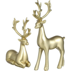Set of 2 Deer Decorative Figures, Resin Reindeer Couple Sculpture Winter Christmas Decoration Elk Statue, Matte Animal Figure for Living Room, Office