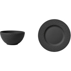 Villeroy & Boch - Manufacture Rock Bowl, 430 ml, 14 cm, Black Manufacture Rock Dinner Plate, 27 cm, Premium Porcelain, Dishwasher, Microwave Safe, Black