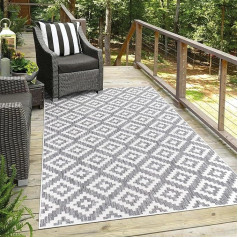 Carpet City Outdoor Rug Weatherproof Balcony Terrace Modern Geometric Pattern in Anthracite and Red