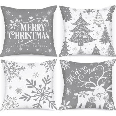 Lanpn Pack of 4 White and Grey Cushion Covers Christmas Cushion Cover 60 x 60 cm, Winter Snowflakes Decorative Christmas Cushions for Christmas Decoration Christmas Bed Linen Sofa Decorations (Grey)