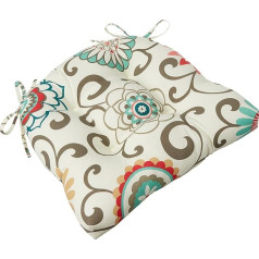 Pillow Perfect Floral Indoor/Outdoor Ties Chair Cushions, Spun_Polyester, Blue/Brown Pom Pom Play, 17