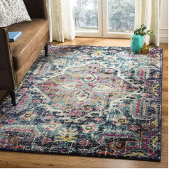 SAFAVIEH Monaco Collection Boho Rug for Living Room, Dining Room, Bedroom, Short Pile, Blue and Fuchsia, 155 x 231 cm