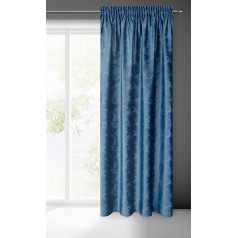Eurofirany Adria Velvet Curtain with Ruffle Tape, Patterned Velvet Look, Geometric Pattern, Modern Living Room, Bedroom, Balcony Door, 140 x 270 cm, Blue and Grey, Blue/Grey, 140 x 270 cm, 140 x 270